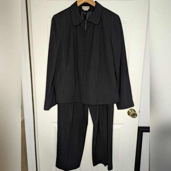 Melrose Studio black polyester pants and zipper front jacket Suit size 14 - Picture 1 of 13